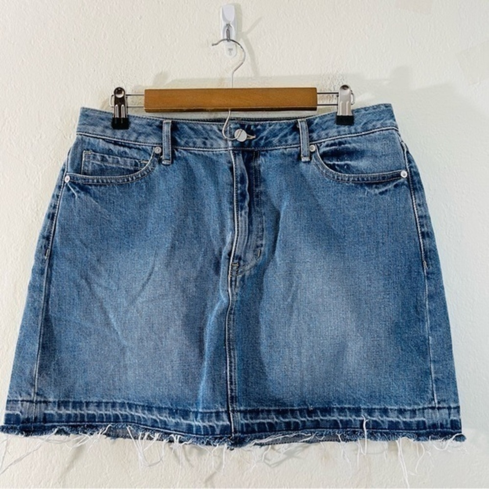 Banana Republic Raw Hem Women Denim Mini Skirt Size 10 Blue Pockets